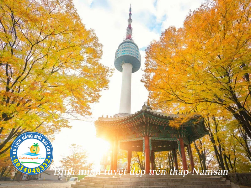 Tháp NamSeoul chìm trong sắc vàng mùa thu Hàn Quốc