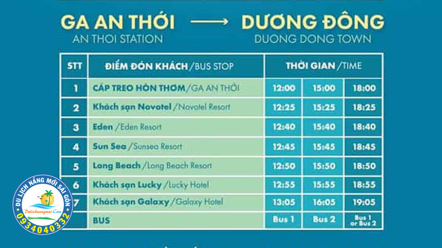 Lịch khởi hành xe buýt từ Án Thới - Dương Đông